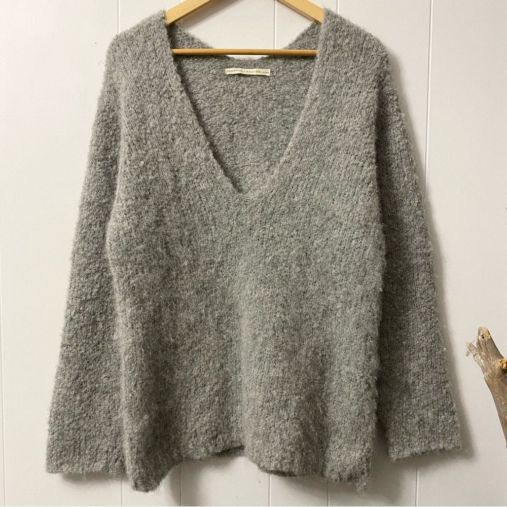 Lauren Manoogian Alpaca Hand Knit V Neck Sweater Grey Loomed Peru Slouchy Boxy - Picture 2 of 16